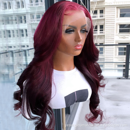 Cheap Yeswigs Body Wave 99J Red Colored Human Hair Hd Full Lace Front Wig Raw Brazilian 100% Virgin Human Hair Lace Frontal Wig
